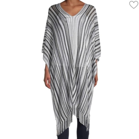 💕x2HP💕Missoni black and white fringe caftan poncho zig zag chevron print top - Picture 3 of 11